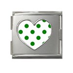 Polka Dots - Green on White Mega Link Heart Italian Charm (18mm)