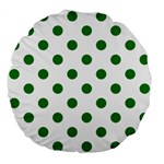 Polka Dots - Green on White Large 18  Premium Flano Round Cushion