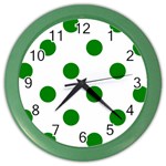 Polka Dots - Green on White Color Wall Clock