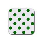 Polka Dots - Green on White Rubber Coaster (Square)
