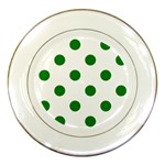 Polka Dots - Green on White Porcelain Plate