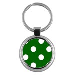 Polka Dots - White on Dark Green Key Chain (Round)