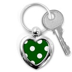 Polka Dots - White on Dark Green Key Chain (Heart)