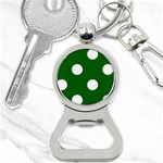 Polka Dots - White on Dark Green Bottle Opener Key Chain