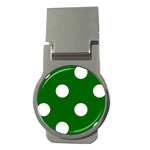 Polka Dots - White on Dark Green Money Clip (Round)
