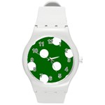 Polka Dots - White on Dark Green Round Plastic Sport Watch (M)