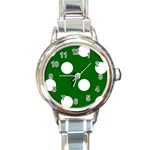 Polka Dots - White on Dark Green Round Italian Charm Watch