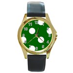 Polka Dots - White on Dark Green Round Gold Metal Watch