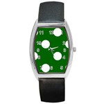 Polka Dots - White on Dark Green Barrel Style Metal Watch