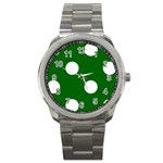 Polka Dots - White on Dark Green Sport Metal Watch