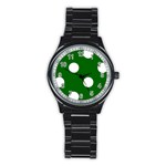 Polka Dots - White on Dark Green Stainless Steel Round Watch