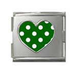 Polka Dots - White on Dark Green Mega Link Heart Italian Charm (18mm)