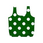 Polka Dots - White on Dark Green Full Print Recycle Bag (S)