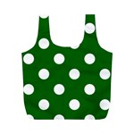 Polka Dots - White on Dark Green Full Print Recycle Bag (M)