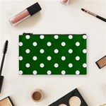 Polka Dots - White on Dark Green Cosmetic Bag (S)