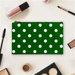 Polka Dots - White on Dark Green Cosmetic Bag (M)