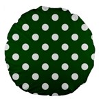 Polka Dots - White on Dark Green Large 18  Premium Round Cushion