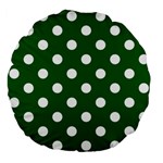 Polka Dots - White on Dark Green Large 18  Premium Flano Round Cushion