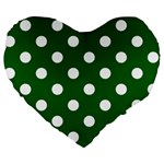 Polka Dots - White on Dark Green Large 19  Premium Heart Shape Cushion