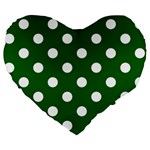 Polka Dots - White on Dark Green Large 19  Premium Flano Heart Shape Cushion