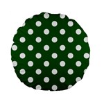 Polka Dots - White on Dark Green Standard 15  Premium Flano Round Cushion