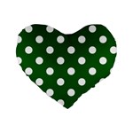 Polka Dots - White on Dark Green Standard 16  Premium Heart Shape Cushion