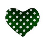 Polka Dots - White on Dark Green Standard 16  Premium Flano Heart Shape Cushion