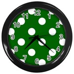 Polka Dots - White on Dark Green Wall Clock (Black)