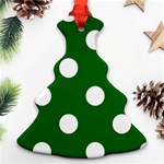 Polka Dots - White on Dark Green Christmas Tree Ornament (Two Sides)
