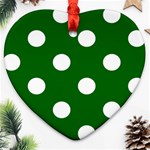 Polka Dots - White on Dark Green Ornament (Heart)