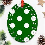 Polka Dots - White on Dark Green Oval Filigree Ornament (Two Sides)