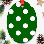 Polka Dots - White on Dark Green Oval Ornament (Two Sides)