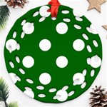 Polka Dots - White on Dark Green Ornament (Round Filigree)