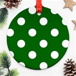 Polka Dots - White on Dark Green Ornament (Round)