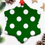 Polka Dots - White on Dark Green Snowflake Ornament (Two Sides)
