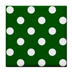 Polka Dots - White on Dark Green Tile Coaster