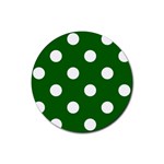 Polka Dots - White on Dark Green Rubber Round Coaster (4 pack)