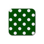 Polka Dots - White on Dark Green Rubber Coaster (Square)