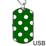 Polka Dots - White on Dark Green Dog Tag USB Flash (One Side)
