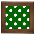 Polka Dots - White on Dark Green Framed Tile
