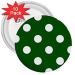 Polka Dots - White on Dark Green 3  Button (10 pack)