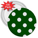 Polka Dots - White on Dark Green 3  Button (100 pack)