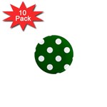 Polka Dots - White on Dark Green 1  Mini Magnet (10 pack)