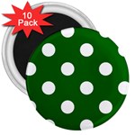 Polka Dots - White on Dark Green 3  Magnet (10 pack)
