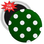 Polka Dots - White on Dark Green 3  Magnet (100 pack)