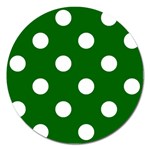 Polka Dots - White on Dark Green Magnet 5  (Round)