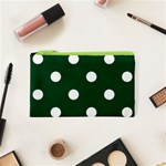 Polka Dots - White on Forest Green Canvas Cosmetic Bag (XS)