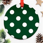 Polka Dots - White on Forest Green Ornament (Round)