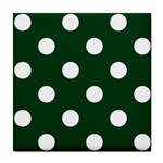Polka Dots - White on Forest Green Tile Coaster