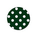 Polka Dots - White on Forest Green Rubber Coaster (Round)